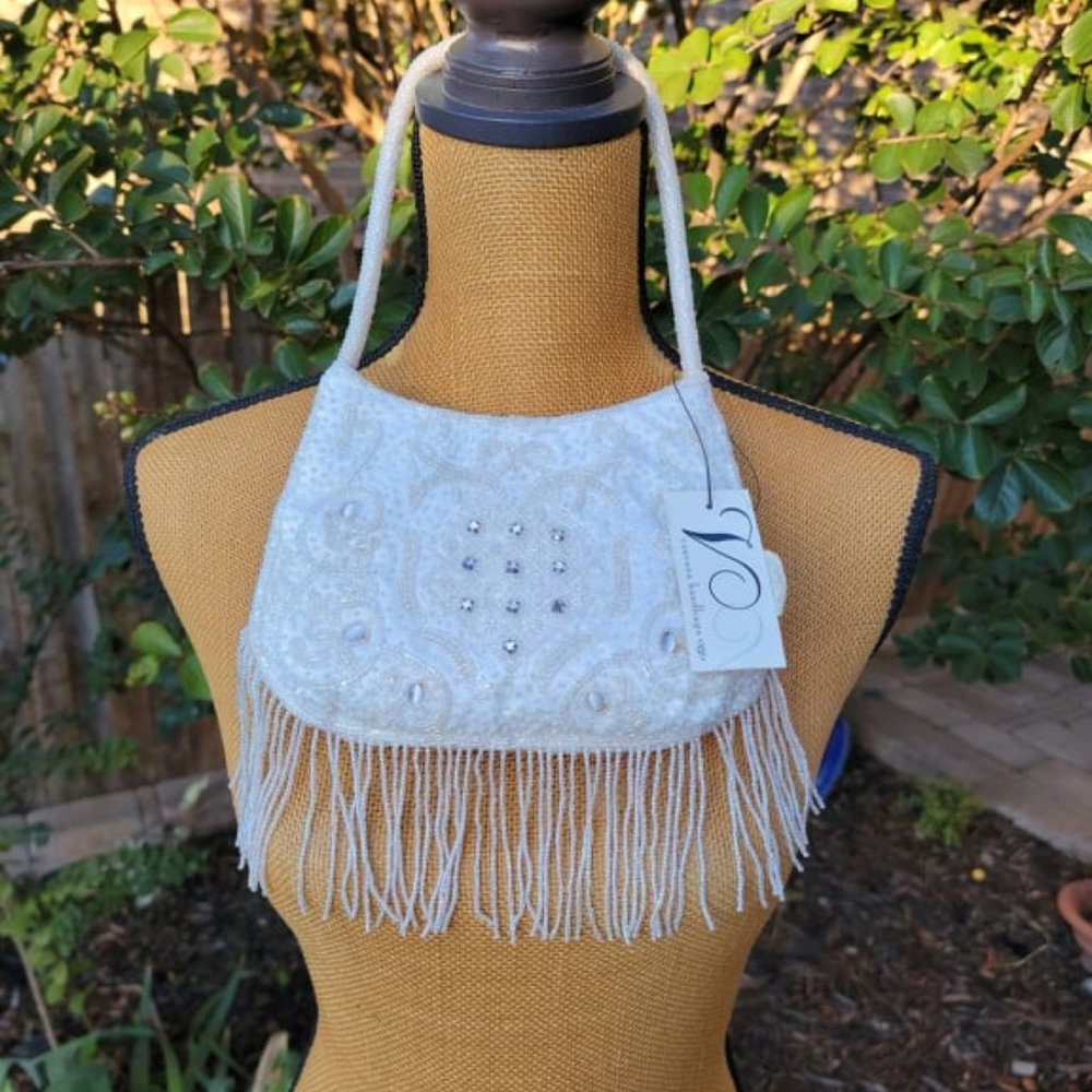 Vintage Vanessa Beaded Fringe Ivory Purse